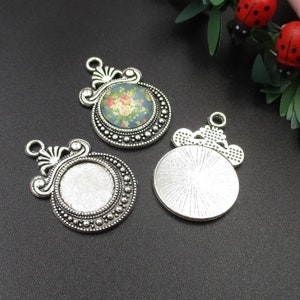 10pcs 12mm Round Cameo Cabochon Base Setting, Antique Silver Tone-b2115-B