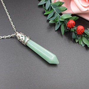 Grüne Aventurin Halskette, Silber vergoldet Kette sechseckigen Edelstein-G1038-6