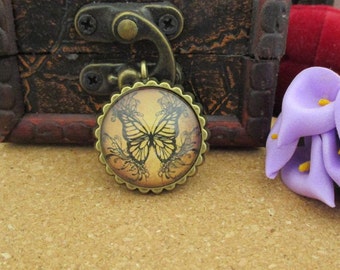 25mm(1 Inch)Finished Bezel Affixed With Photo Glass Cabochon,Hand-painted Butterfly-B3013