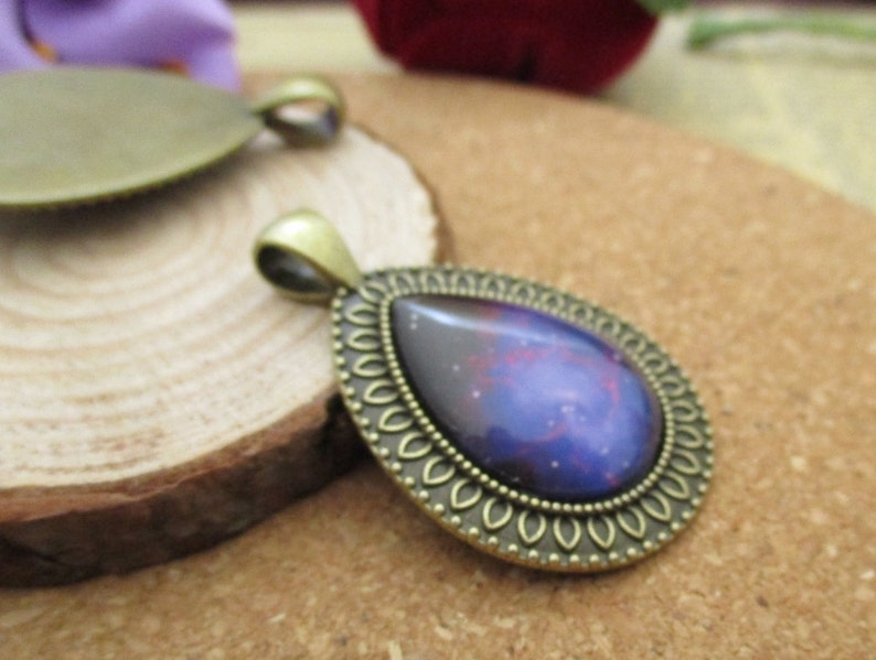 With Beautiful Galaxy Glass Cabochons,10 Styles-b3002 Finished Drop Charm Cameo Cabochon Base Setting Pendant-18\u00d725mm