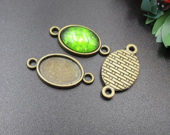10pcs 13x18mm Oval Cameo Cabochon Base Setting,Pendant Bezel Connectors,Antique Bronze Tone-b2156