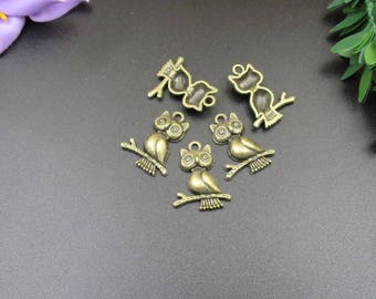 10PCS 18x24mm Owl Charms,Owl On A Branch,Antique Bronze Tone-p1606-A