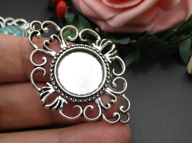 5pcs 18mm Round Cabochon Base Setting 18mm Bezel Pendants,Antique Silver Tone-b2069-B