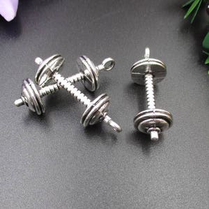 5PCS 34x11mm Silver Barbell Charms-p1906