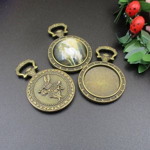 5pcs 20mm Round Bronze Cabochon Base Setting,Alice Rabbit Blank Bezels-b2172