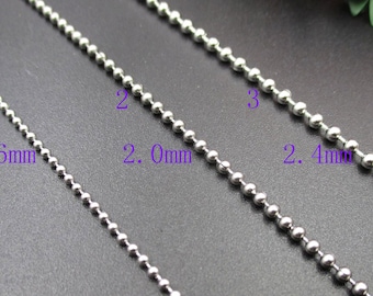 2M Length Stainless Steel Bead Chains,Bracelet Chain,DIY Necklace Chain,3 Sizes From 1.6mm-2.4mm-c1058