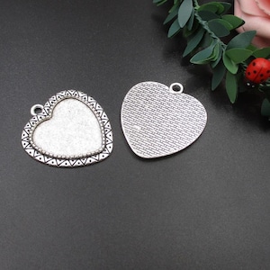 10pcs Blank 25mm Silver Heart Base Settings-b2256-B