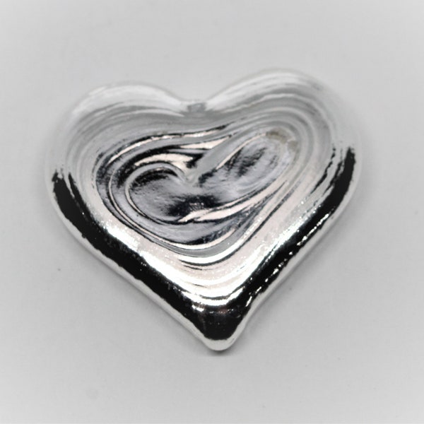 Hand Poured Silver Heart Keepsake - One Troy Ounce 99.9% Silver Bullion - Couples Memento - Very Unique