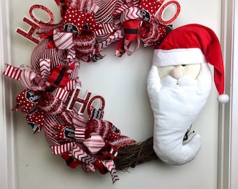 Christmas Santa Wreath, Whimsical Santa Wreath, Christmas Wreath, Holiday Decor, Christmas Decor, Christmas Wreath For Front Door