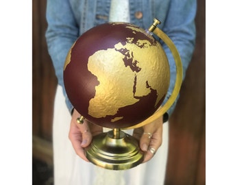 Crimson & Gold Painted Globe// Customizable// Travel Globe// Adventure// Travel Gift// 8" Globe// Handpainted World Globe