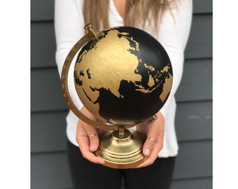 Black & Gold Painted Globe// Travel Globe// Adventure// Travel Gift// Customizable// Medium 8" Globe// Handpainted World Globe