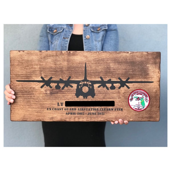 Military End of Tour Plaque// USCG// Coast Guard// Pilot// Airstation Patch// C-130 Airplane// Handmade// Painted// Wooden Sign