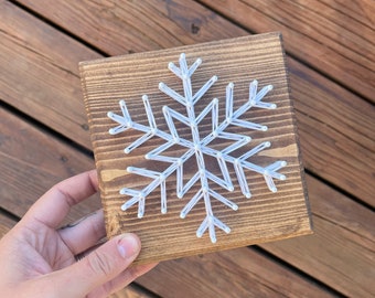 Mini Snowflake #3// String Art// Handmade// Wooden Sign