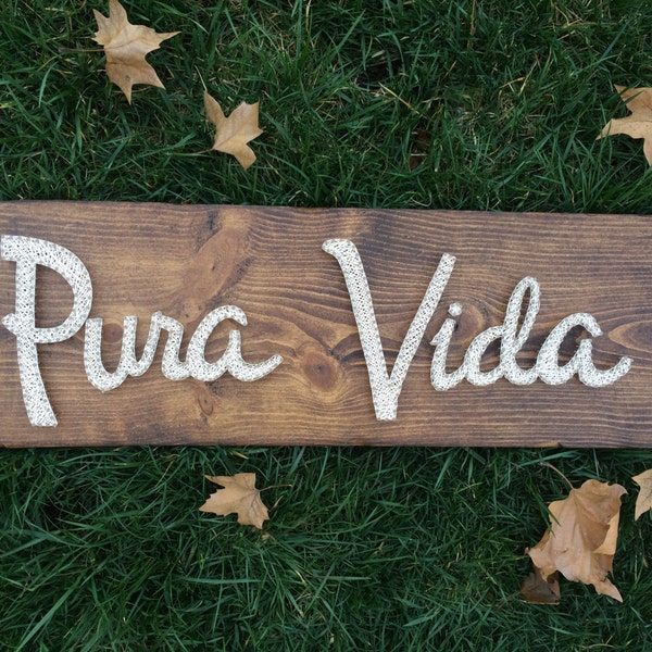 Pura Vida// Costa Rica// Pure Life// String Art// Handmade// Wooden Sign