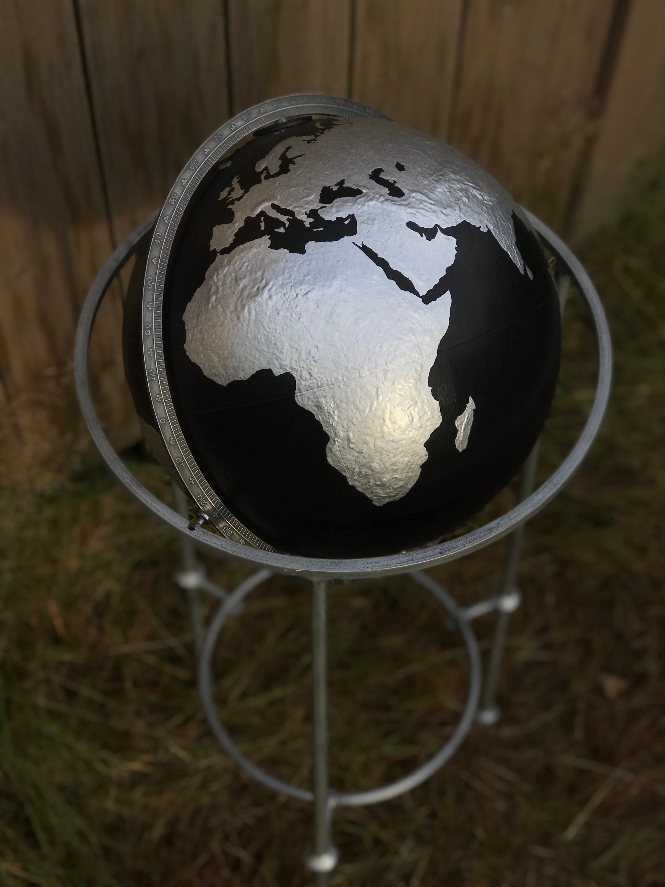 Black Silver Hand Painted World Globe Travel Gift Etsy