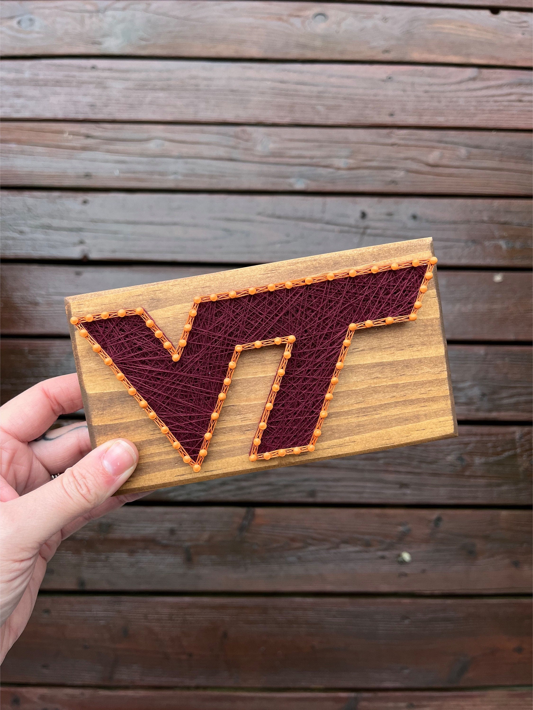 Mini Virginia Tech Logo// String Art// Handmade// Wooden Sign