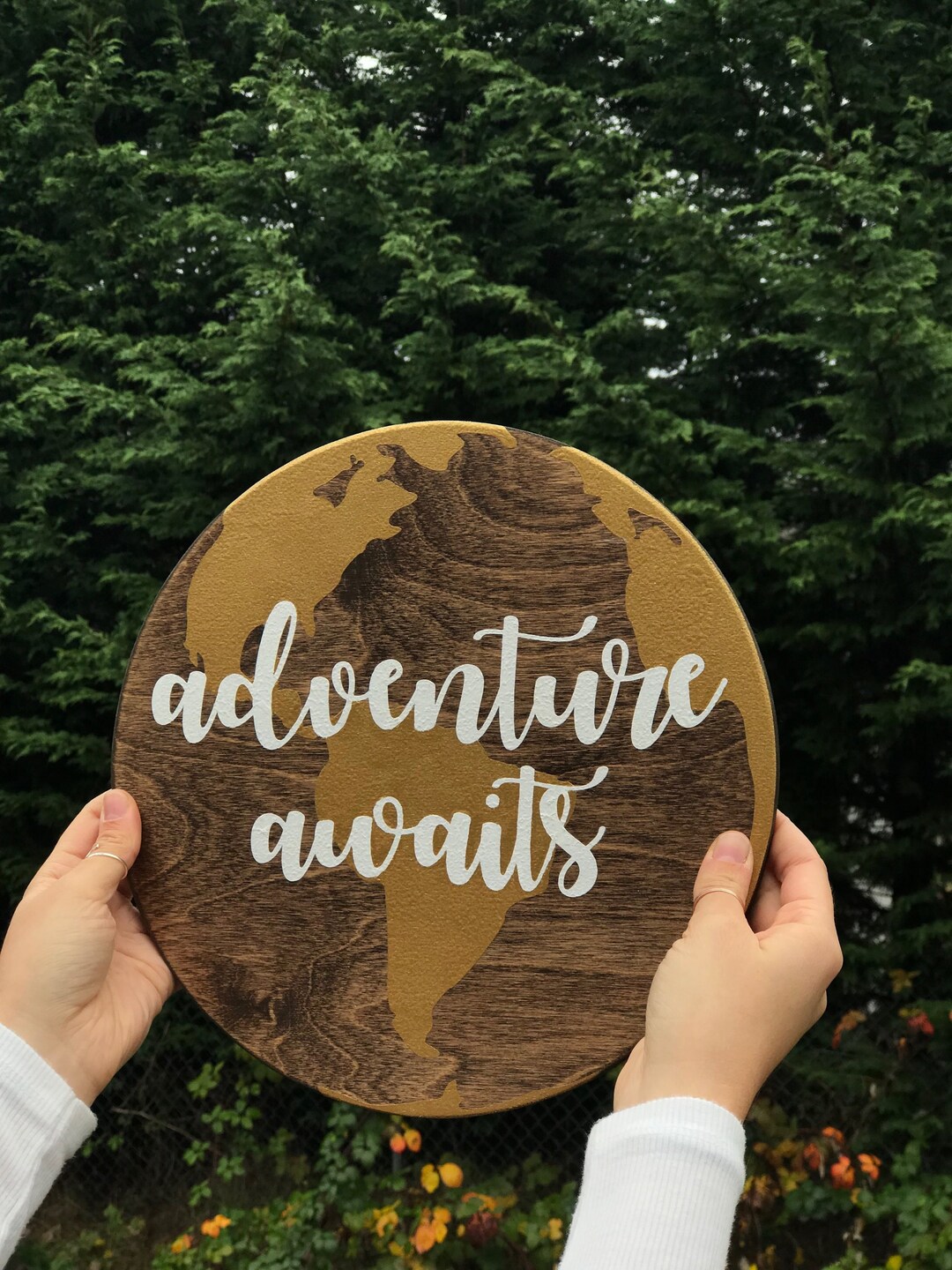 Adventure Awaits Round World Map Sign// Painted Wooden Wall Map ...