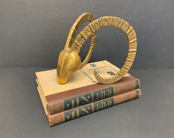 Vintage Dolbi Cashier Brass Antelope Ibex Ram Gazelle Bookend Statue Mid Century Animal