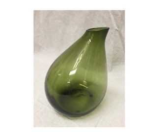 Vintage Hand Blown Art Glass Vase Green Mid Century Modern Poland