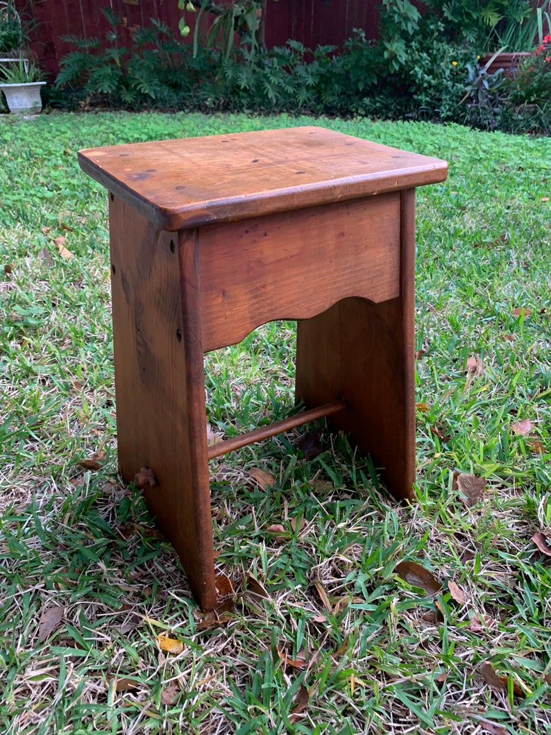 Primitive Wood Bench Stool Rustic Boho Farmhouse Antique Stained Plant ...