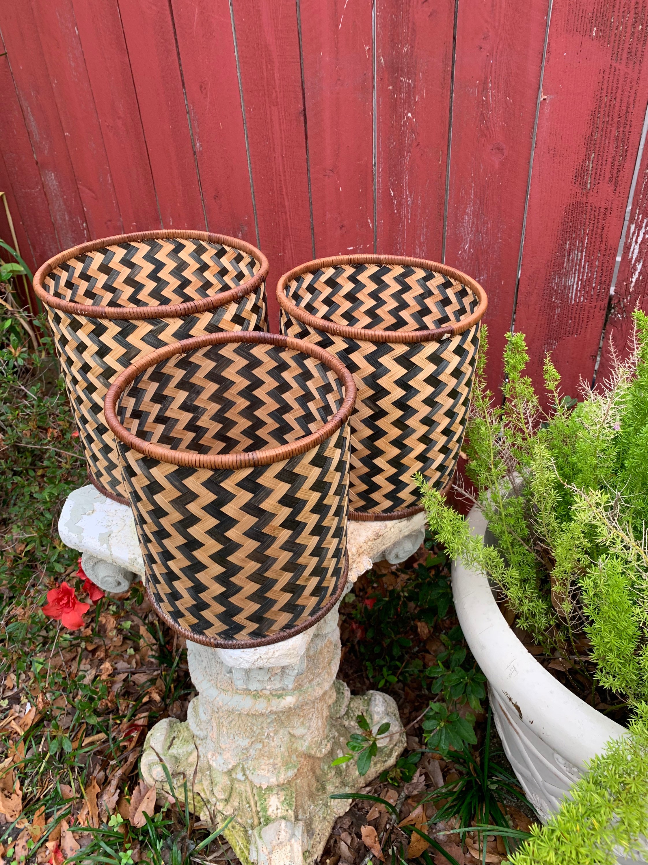 Wicker Woven Rattan Planter Basket Set of 3 Vintage MCM Boho Etsy