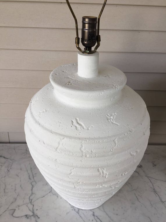Post Modern Pair Of Large Pottery Plaster Table Lamps Ginger Jar Faux Stone Palm Beach Textured 80 S Lamp Lighting