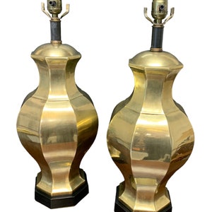 Pair of Ethan Allen Brass Table Lamps Ginger Jar Octagon Hollywood Regency Vintage