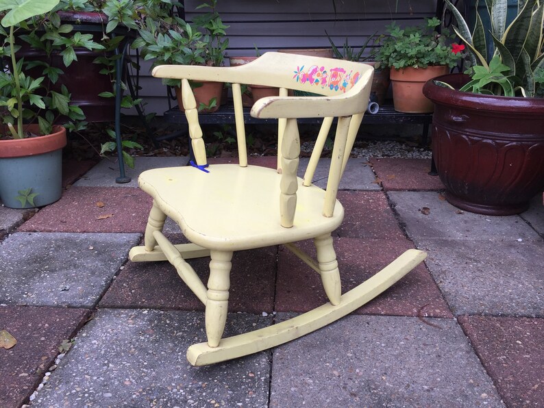 Childs Rocking Chair Bentwood Rocker Wood Painted Yellow Etsy