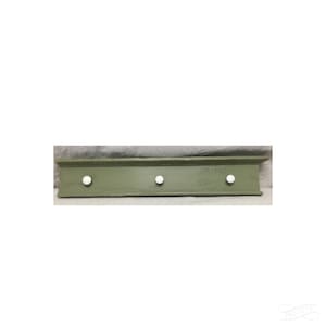 May include: A green wooden shelf with three white knobs. The shelf is distressed and has a rustic look.