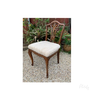 Antique Mahogany French Hand Carved Chair with faur fur seat