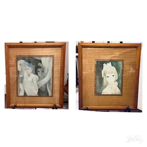 Pair of Framed Prints by French Marie Laurencin Wall Art Girl Lady Art Deco