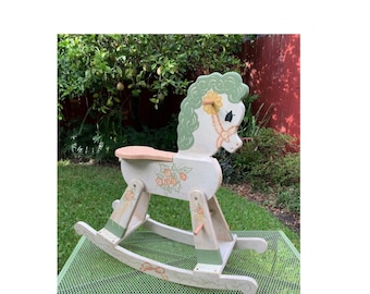 80s Rocking Horse Toy Child Children Hand Painted Signed Nursery Decor Wood