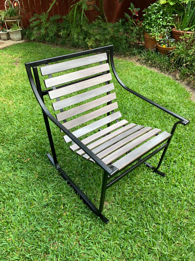 Mcm Spring Rocker MCM Iron Wood Slat Rocking Chair Rocker Patio Samsonite Co - Etsy