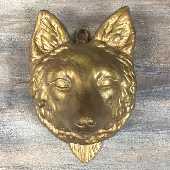 Solid Brass Wolf Dog Door Knocker Heavy Fox Etsy