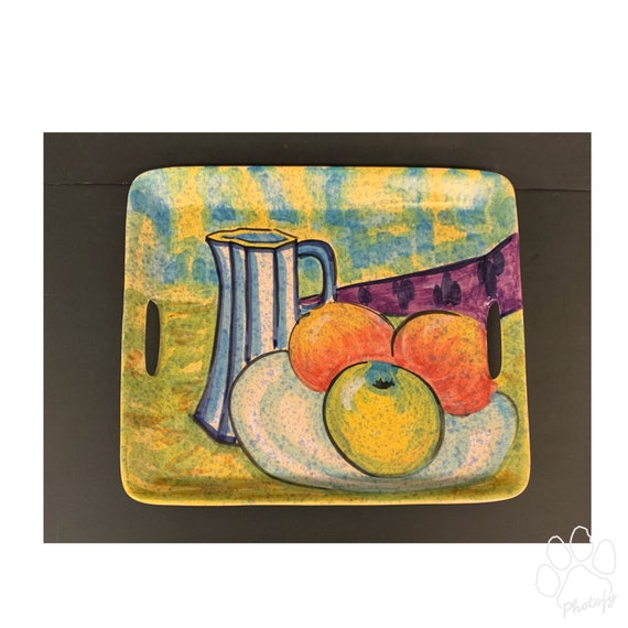 Large Ceramic Platter Bellini Piu Italy Fruit Vintage Handles Hand