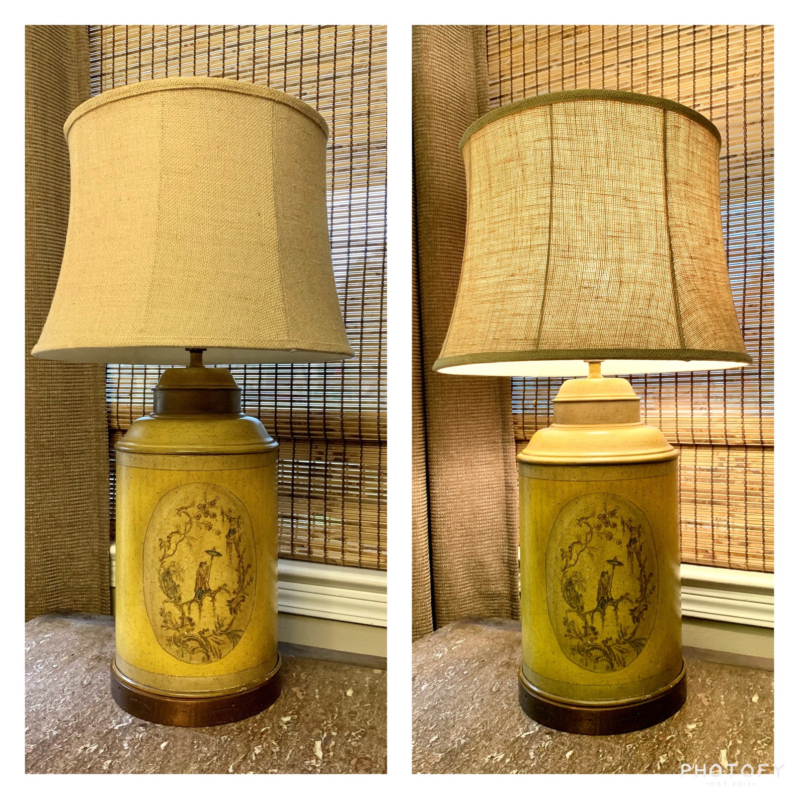 Chinoiserie Tea Canister Lamp Ginger Jar Vintage Large Yellow Etsy