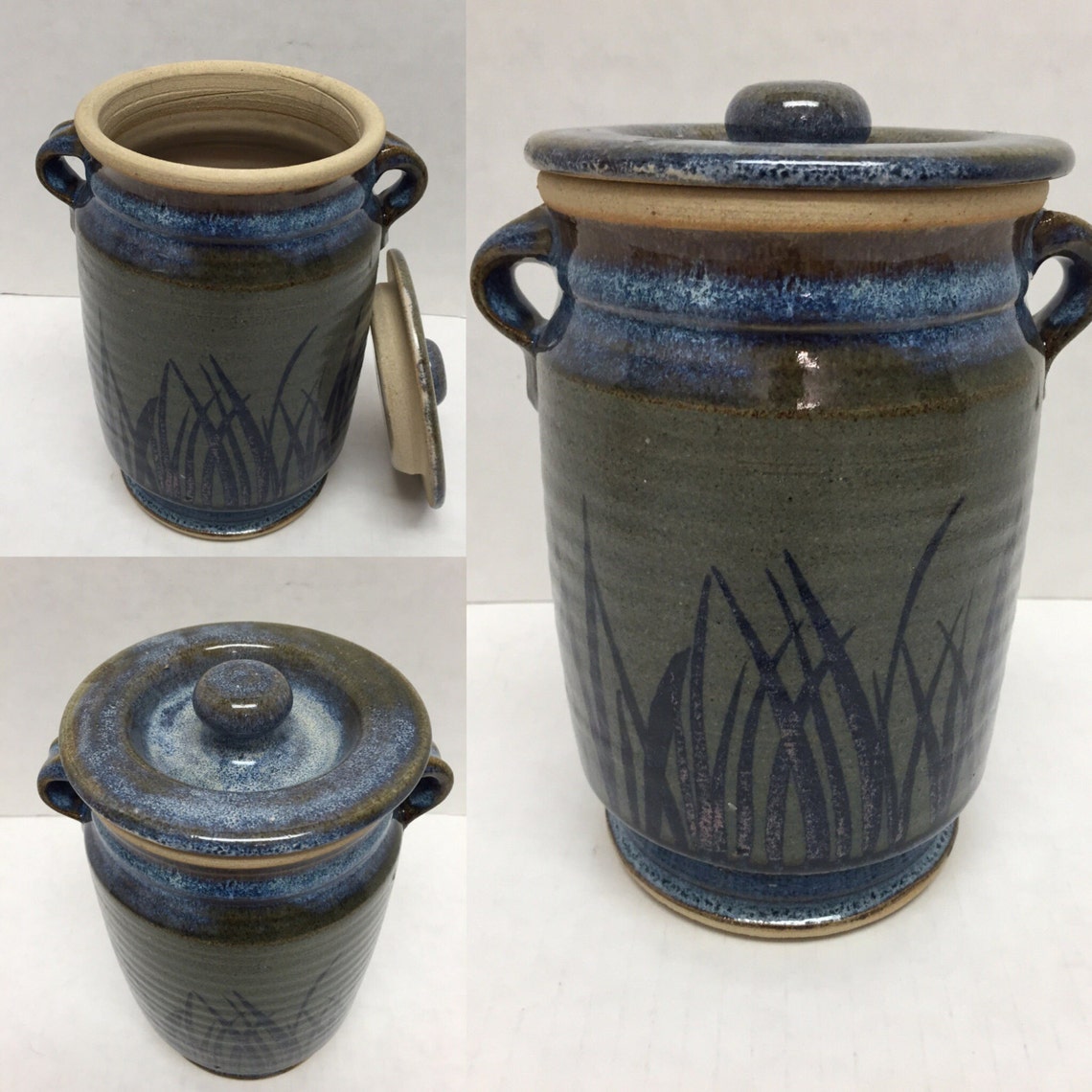 Pottery Jar With Lid Blue Ceramic Vintage Signed Handmade Clay Etsy