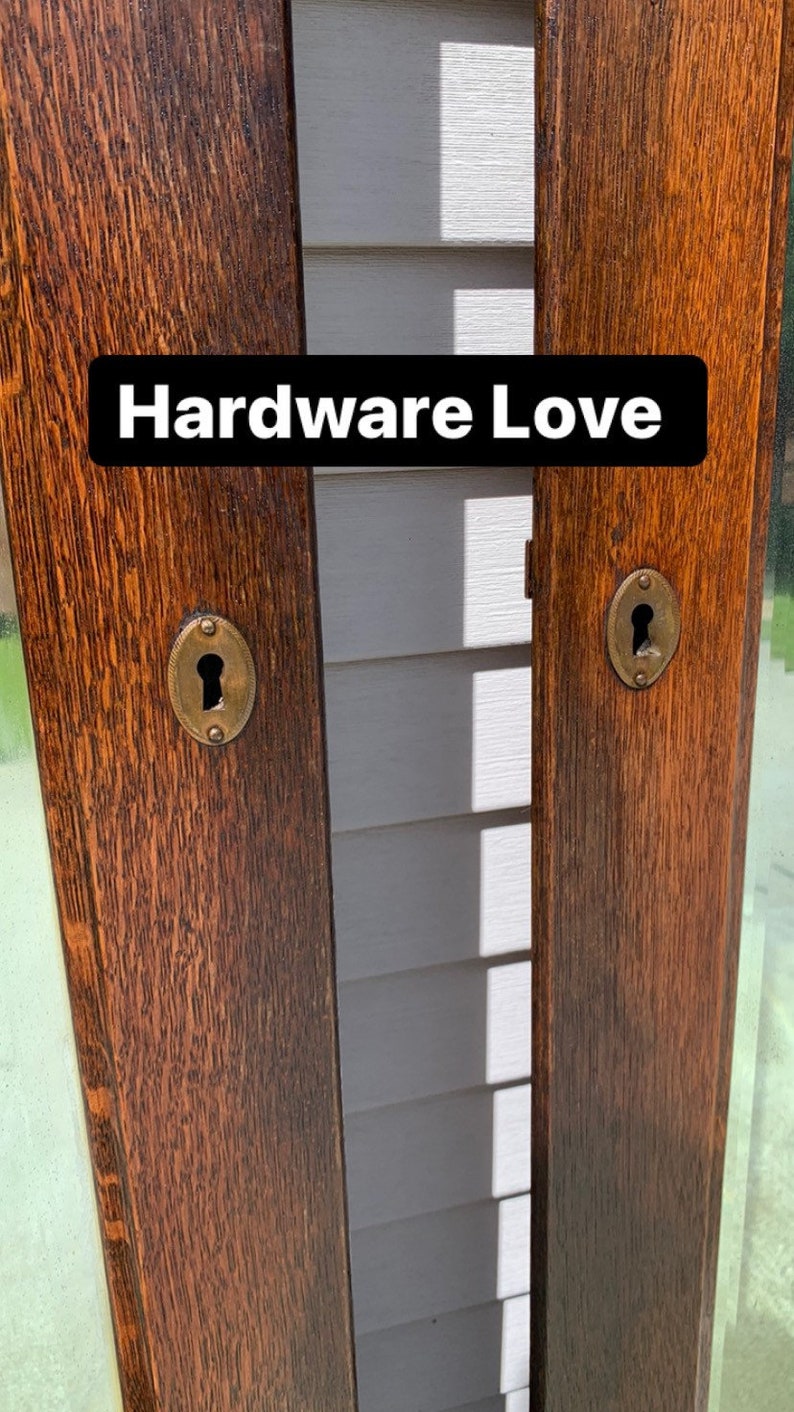 Pair of Antique Mirror Armoire Doors Tiger Oak Beveled Glass Wall Floor