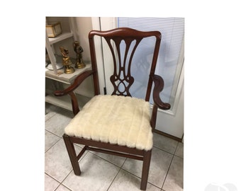 Antique Chair Dining Chippendale Mahogany  Faux Fur Carved Bedroom Desk Vanity Wood Armchair