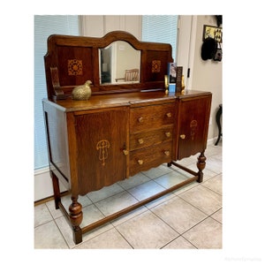 SOLD Antique Tiger Oak Wood Sideboard Buffet English Large Drawers Doors Local Pickup