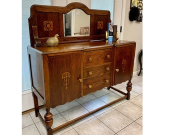 SOLD Antique Tiger Oak Wood Sideboard Buffet English Large Drawers Doors Local Pickup