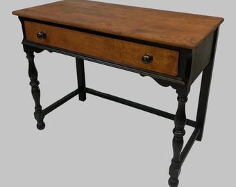 Antique Wood Writing Desk Vanity Stained Painted Black Drawer