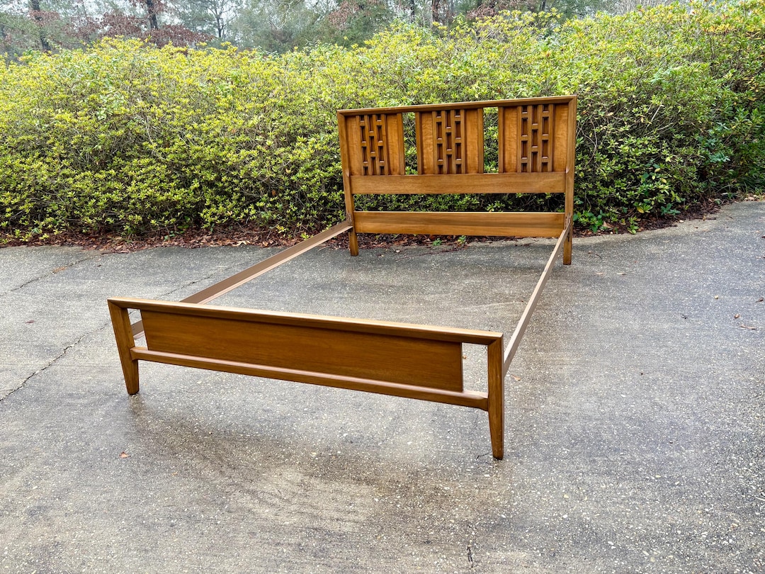 MCM Walnut Wood Bed Headboard Full Size White Furniture Co Footboard - Etsy