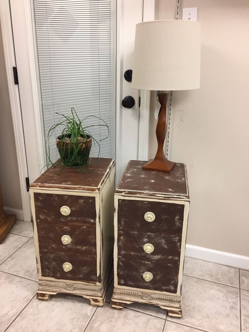 Antique Pair of Nightstands 3 Drawers Paint Stained Art Deco Etsy