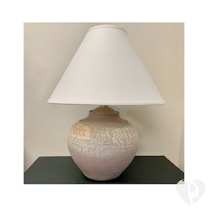 80s Plaster Table Lamp Postmodern Vintage Mauve Peach Lavender Round Textured Modern