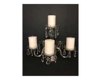 Antique Crystal Candelabra Chandelier 6 Arm Pillar Candle Holder Wedding Decor Prism Photography Prop