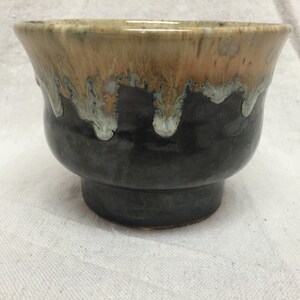 Vintage Handmade Pottery Bowl Dish Green Brown Drip Glaze Signed Mid Cendtury Modern