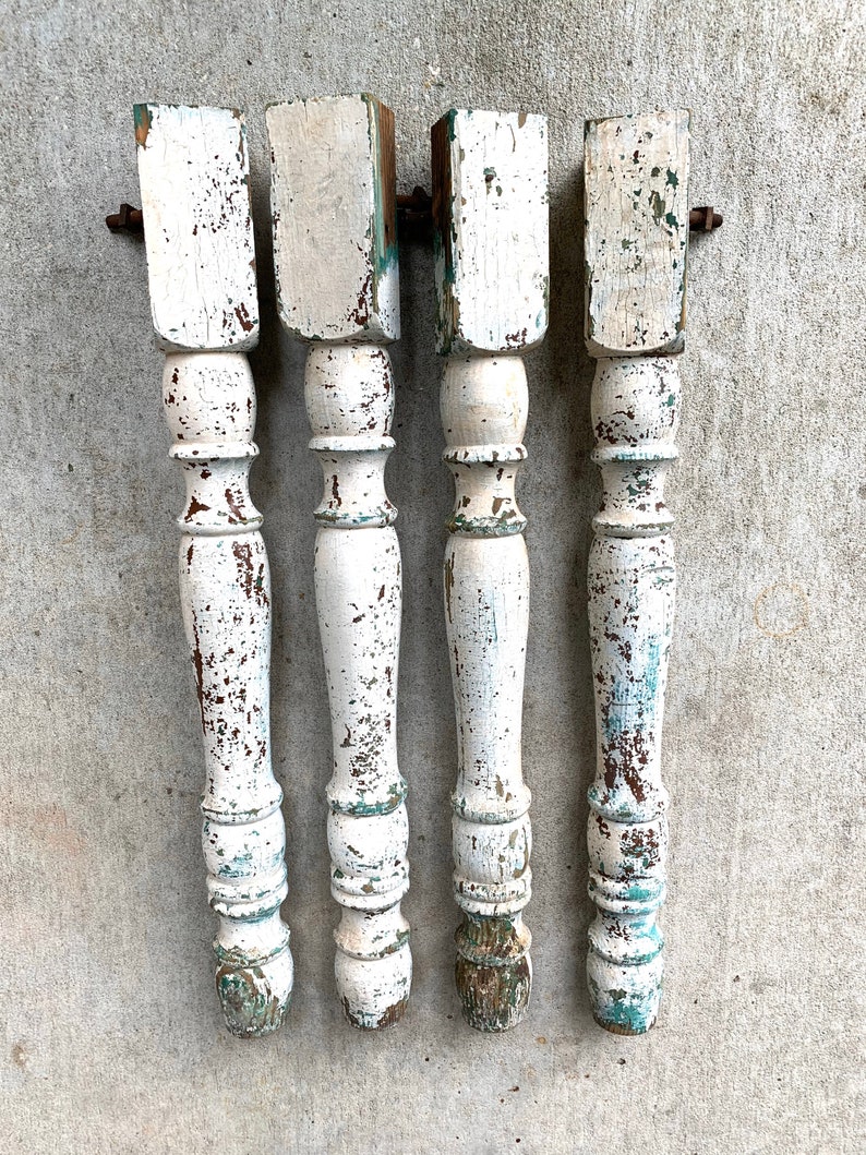 Antique Oak Wood Turned Table Leg Legs Set of 4 Chippy Paint Etsy