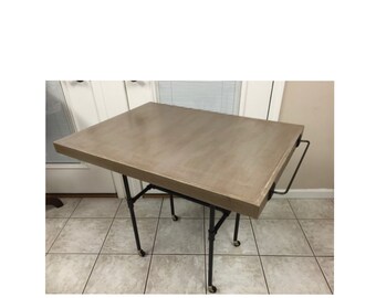 Industrial wood table  iron pipe base wheels cart Metal Leg Desk Kitchen Island