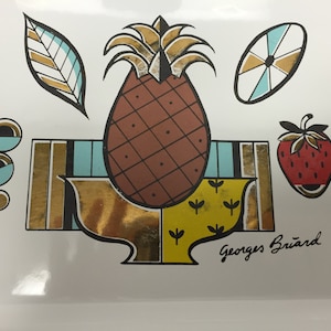Mid Century Modern Chafing Dish Dishes Georges Briard Enamelware Pineapple Ambrosia Signed Baking Warming Stand